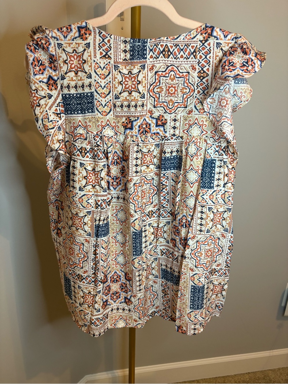 Savanna Jane Cream Top with Navy & Rust Mosaic Print - Picture 2 of 2